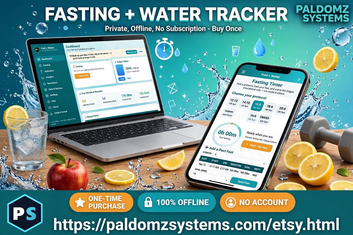 Fasting Timer & Water Tracker App — installable offline app by Paldomz Systems
