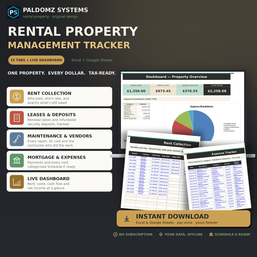 Landlord & Rental Tracker — Paldomz Systems Etsy product