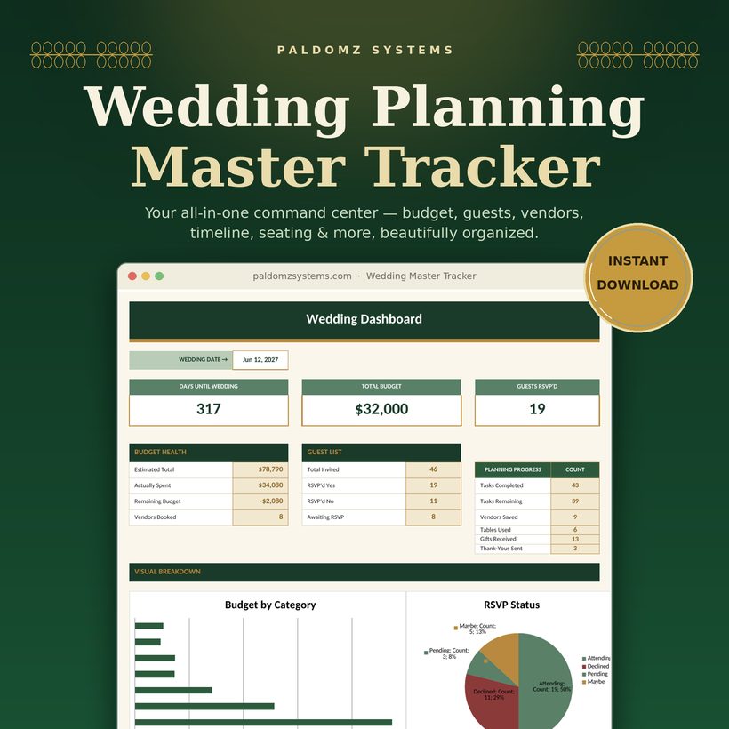 Wedding Planning Spreadsheet — Paldomz Systems Etsy product